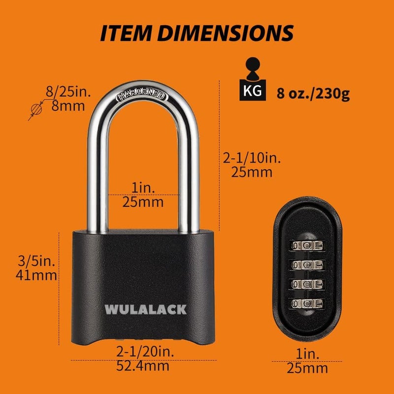 WULALACK Combination Lock - 12 Pack Long Shackle Combo for Gates, Sheds, and Storage - Image 2